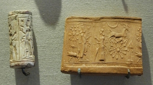 Cylinder seal Shamash, the sun god in Akkadian - source Louvre Museum